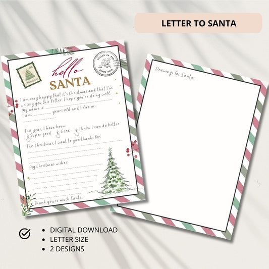 Letter to Santa, Kids Letter to Santa, Printable, Kids Christmas Wish List, Dear Santa, Santa Wish List, Easy To Print Instant Download