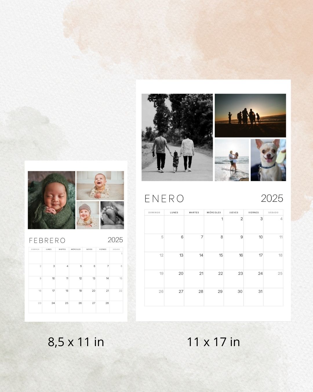 Calendario 2025 Personalizable con Fotos, Calendario Imprimible DIY en Canva, Plantilla de foto calendario editable, Crea tu planificador