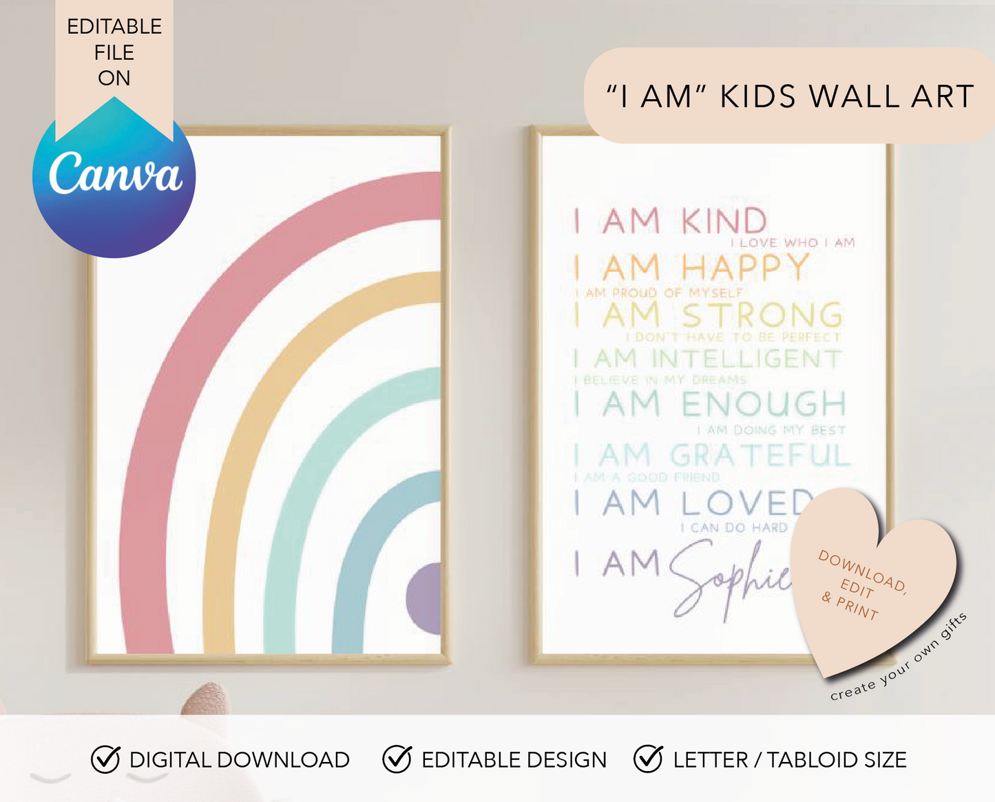 Affirmations for kids personalized wall art print Motivation for kids Bedroom Decor