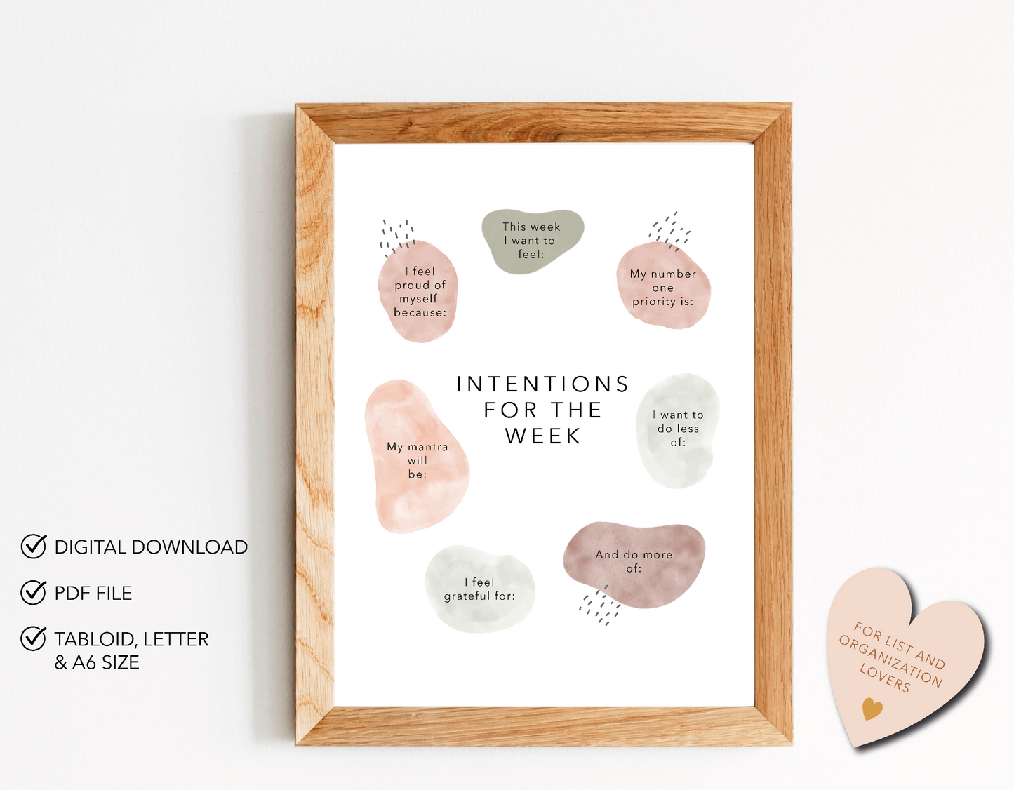 Digital Intentions for the week PDF Printable, Weekly plan - Intentions and Goals for the week - Printable Worksheet