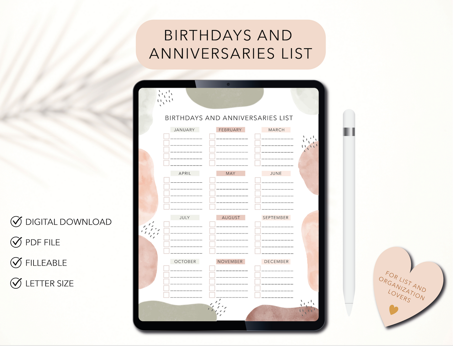 GiftList Printable BirthdayTracker Anniversary GiftListPrintable SpecialOccasions