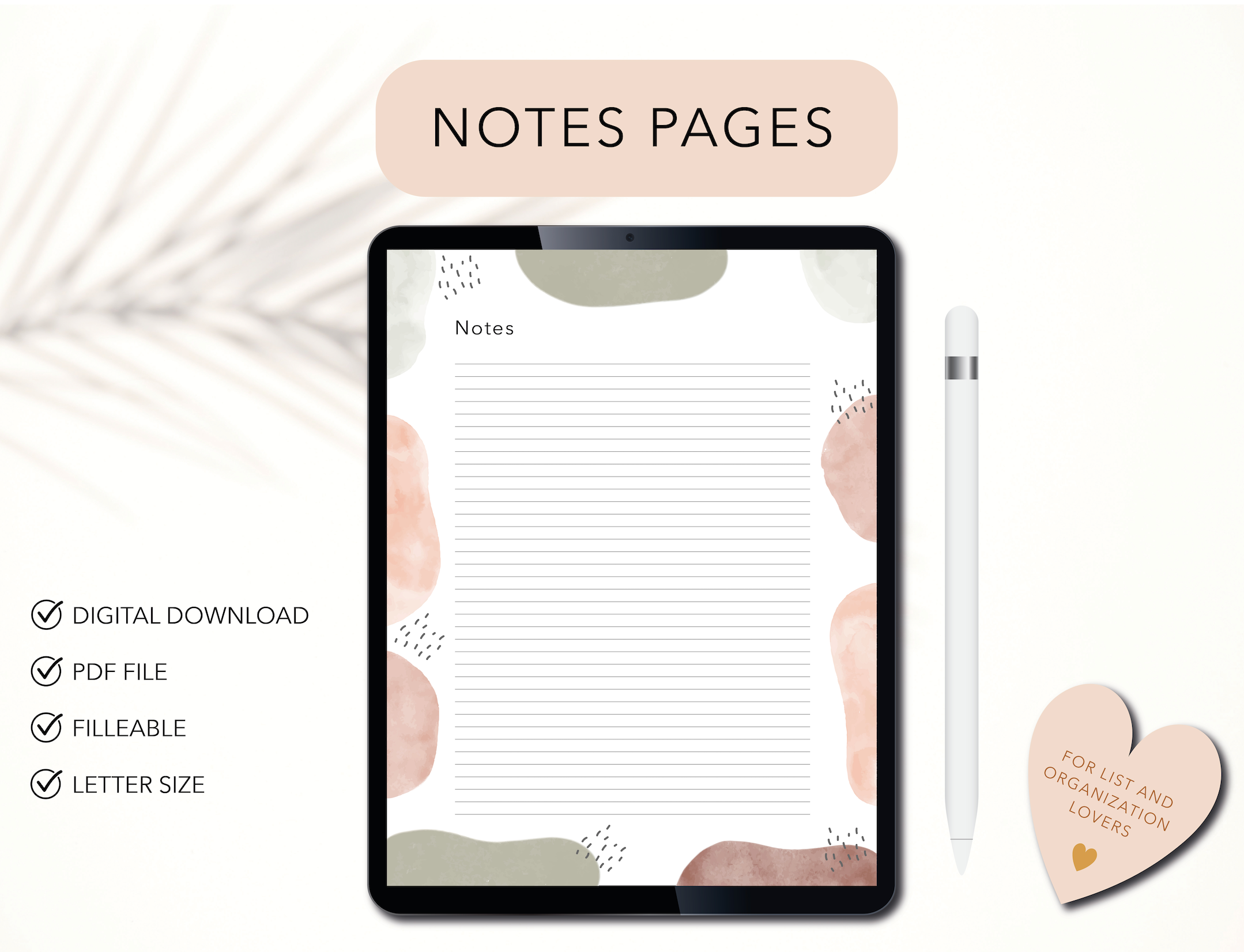 Notes List Template, Digital Planner, PDF #To-DoListTemplate #ProductivityTools #DigitalOrganization