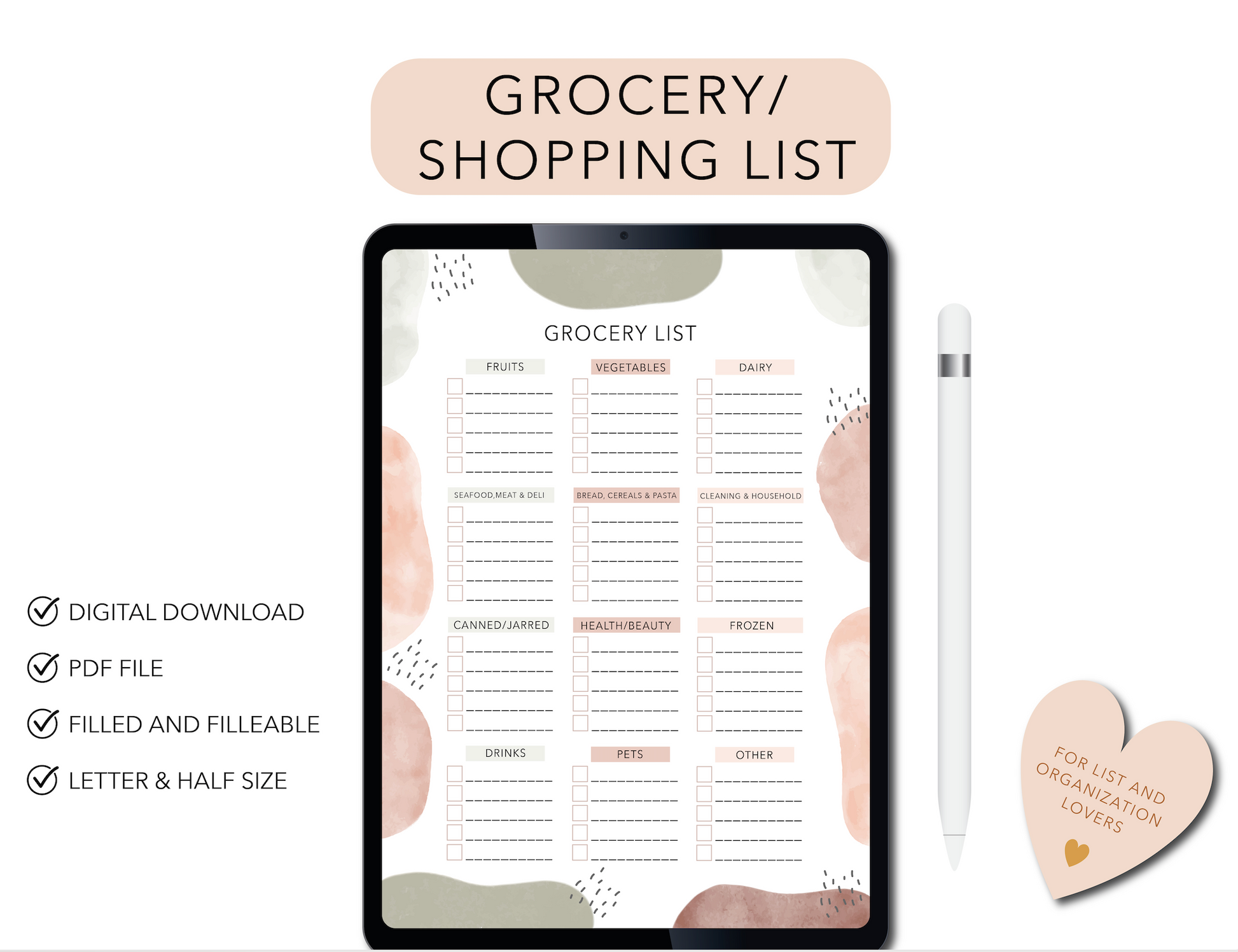 Grocery List Printable Template PDF #checklist #GroceryList #PrintableTemplate #ShoppingChecklist