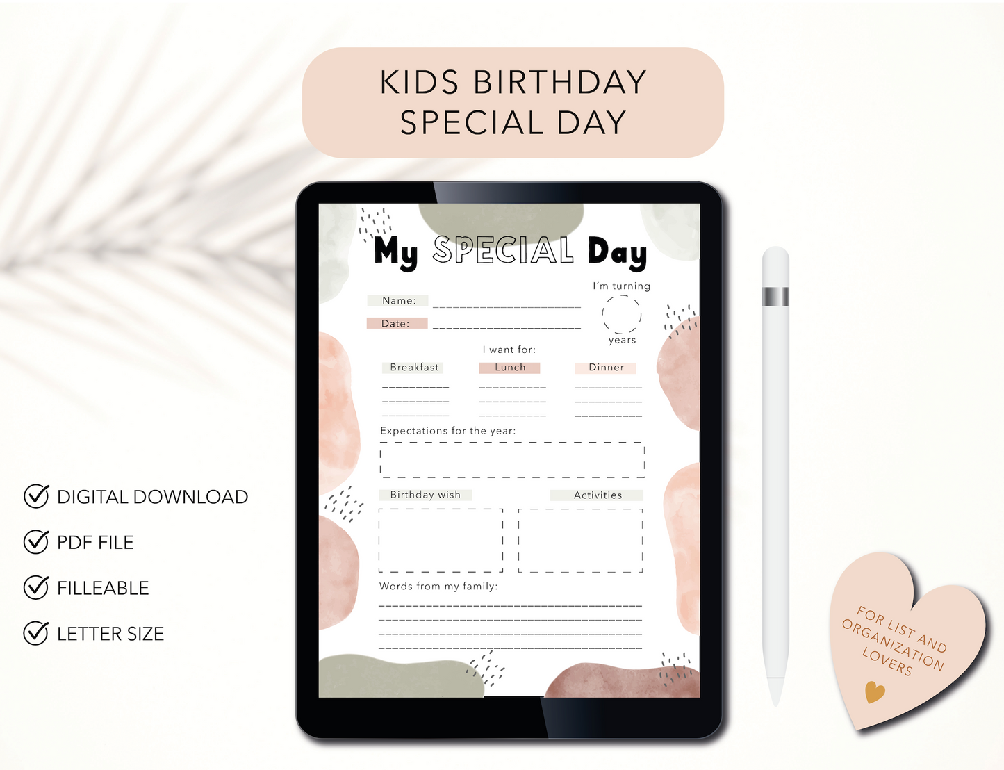 Kids Birthday Special Day Digital Printable Template, Birthday Wish, Kids Activities