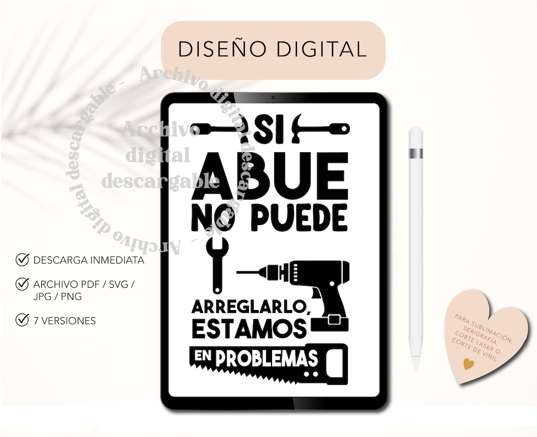 Si abue no puede arreglarlo, estamos en problemas. 7 versiones, PDF, JPG, PNG, Diseños de camisetas SVG, para Cricut, Archivos de corte de silueta, Clipart, Svg para camisas, Taza