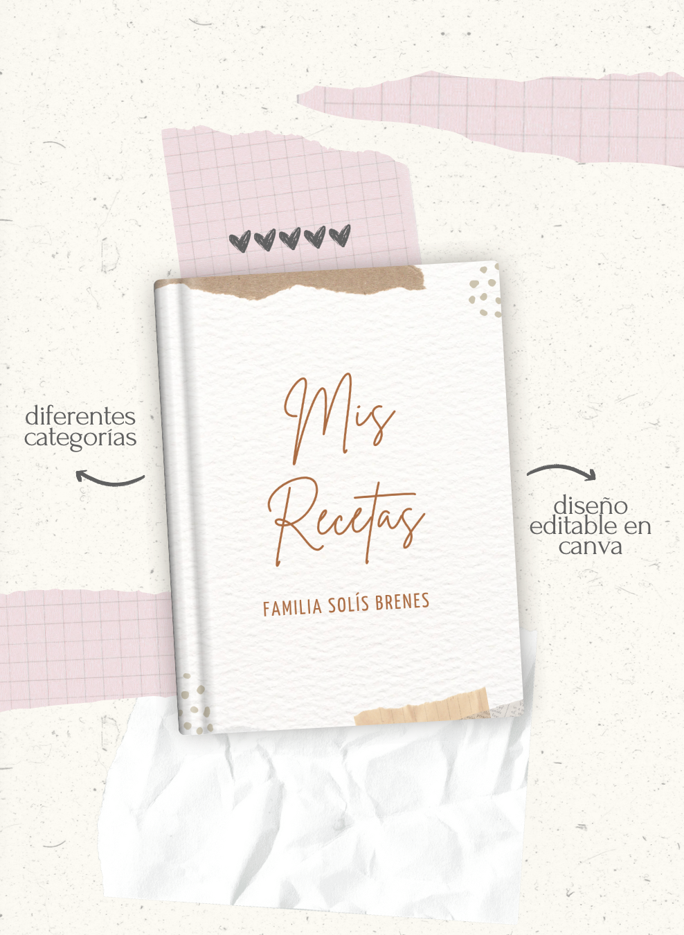 Libro Mis recetas, diseño digital editable en canva, recetario para imprimir