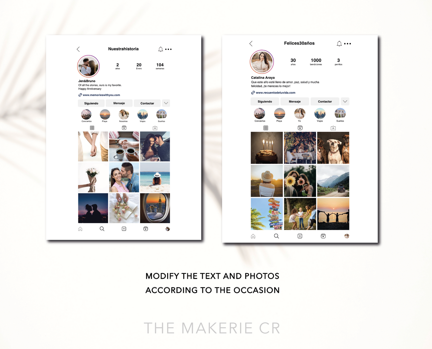 Instagram Love Template, Instagram Profile Mock-up Editable, Custom Gift 1 Yearr Anniversary Gift Wedding Anniversary, Photo Custom Gift