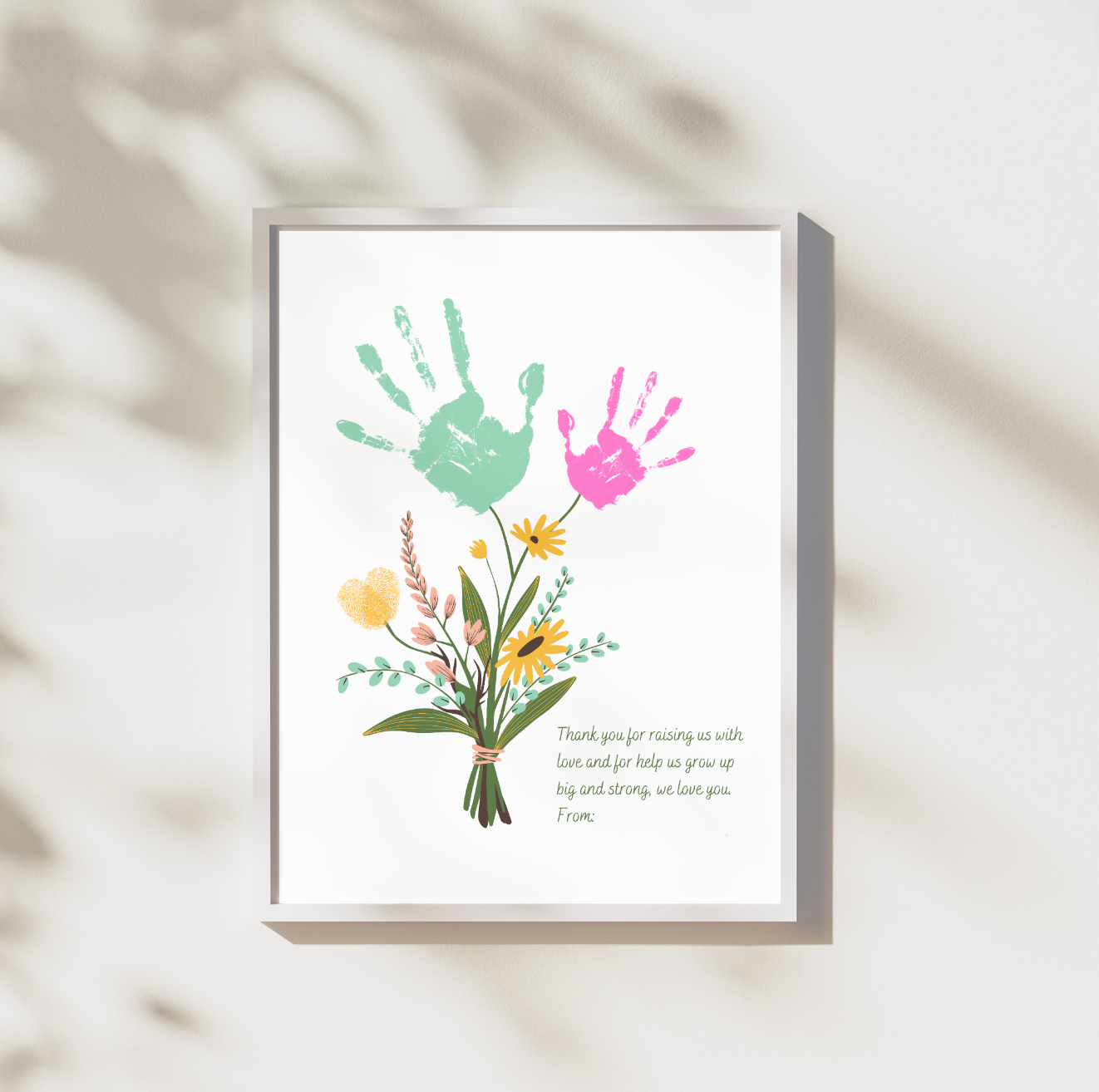 Flower bouquet to print and personalize with handprints, gift for mom, grandma or aunt 8.5x11 / 11x17 inches, Crafts for children