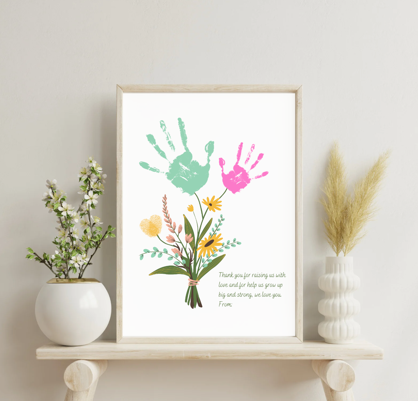 Flower bouquet to print and personalize with handprints, gift for mom, grandma or aunt 8.5x11 / 11x17 inches, Crafts for children