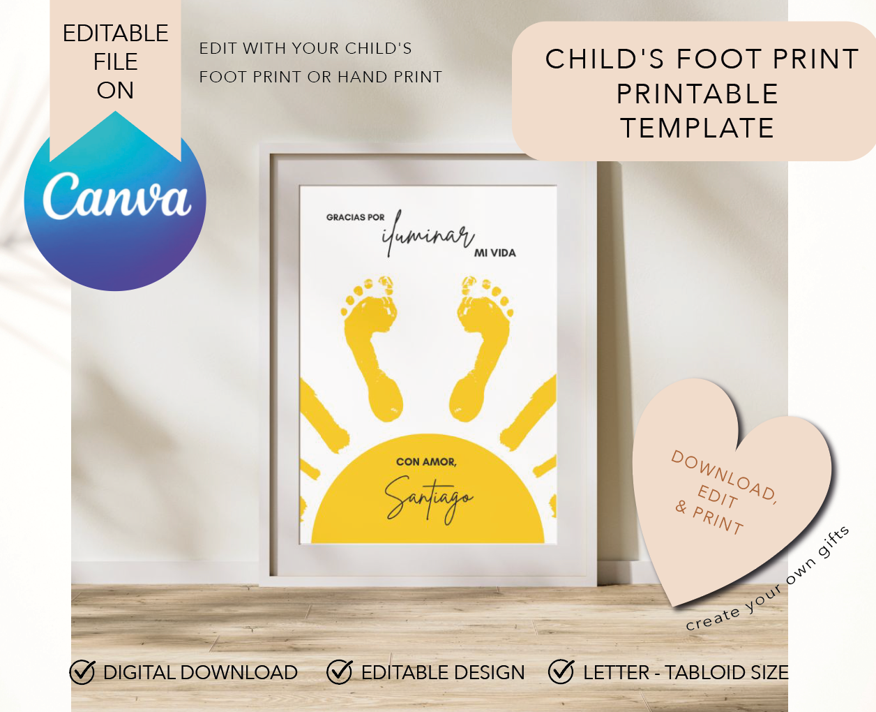 Editable Printable design to personalize with your child's footprintsEditable Printable design to personalize with your child's footprints