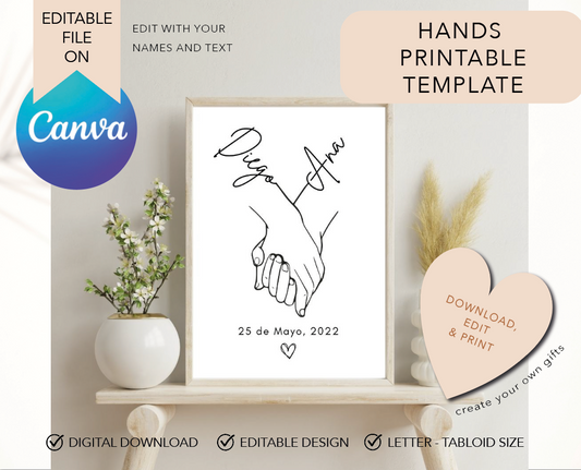 Hands Personalized names Printable Template Anniversary Gift