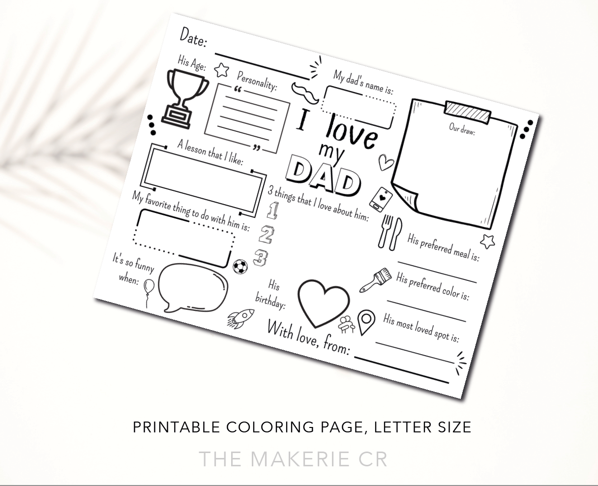 I love my dad printable, father's day gift, coloring page, questionnaire to fill in all about dad, dad birthday gift, printable dad gift PDFI love my dad printable, father's day gift, coloring page, questionnaire to fill in all about dad, dad birthday gift, printable dad gift PDF