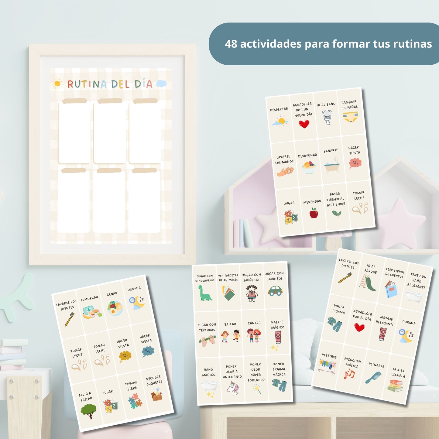Rutinas listas para imprimir para niños, 48 actividades para rutinas de niños, descarga inmediata, imprime, recorta y organiza las rutinas de los niños