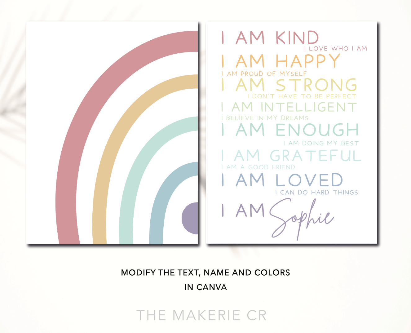 Set of 2 Personalized Affirmations Wall Art Prints for Kids, Motivational Wall Art for Kids, Affirmation Print, Inspirational Positive Affirmations