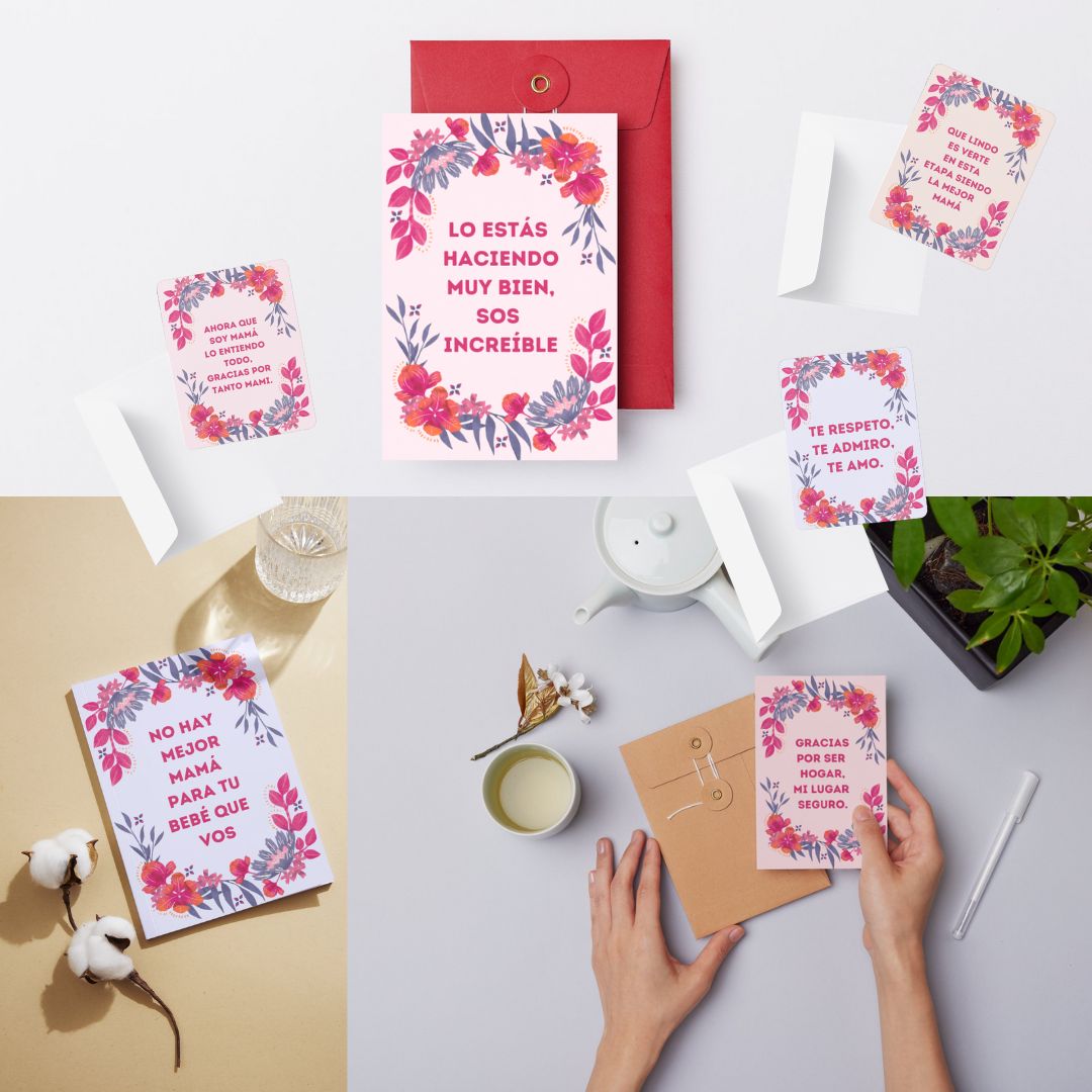 Tarjetas del día de la madre, diseño floral con frases para mamás, tías, amigas. 12 diseños descargables para regalar en el día de la madre, cumpleaños o día especial